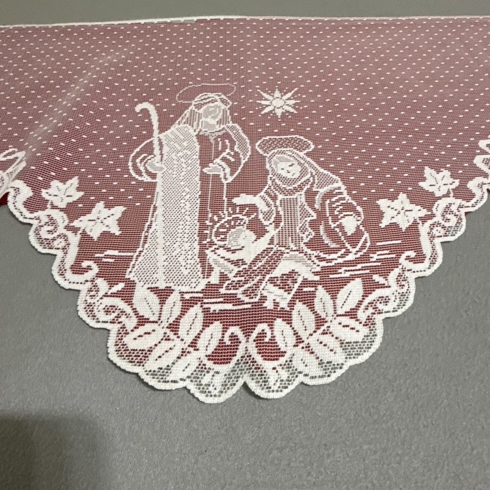 Vtg Christmas Silent Night Nativity Scene Lace Valance Felt Back Topper Handmade
